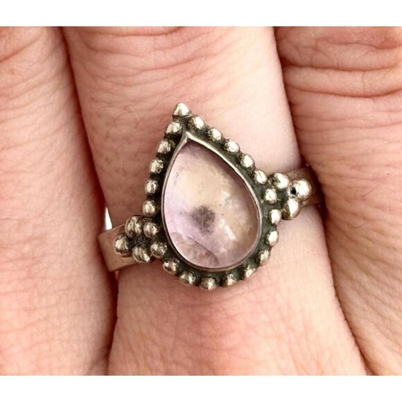 Purple Amethyst Beaded Teardrop Beaded Sterling Silver 925 Vintage Ring sz 7.25 - Picture 1 of 10